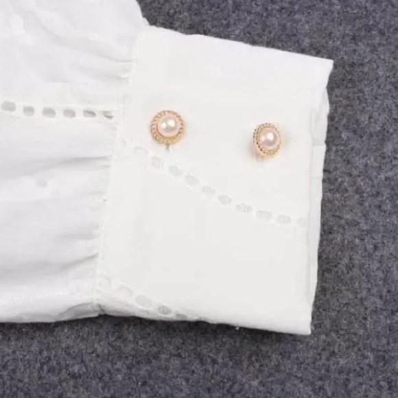 SOLD OUT White Boho Floral Eyelet Button Up Blouse - Picture 13 of 15